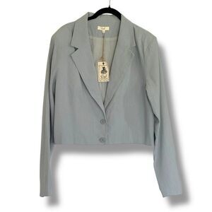 Easel Women’s Linen Blend Cropped Blazer Light Blue L NWT